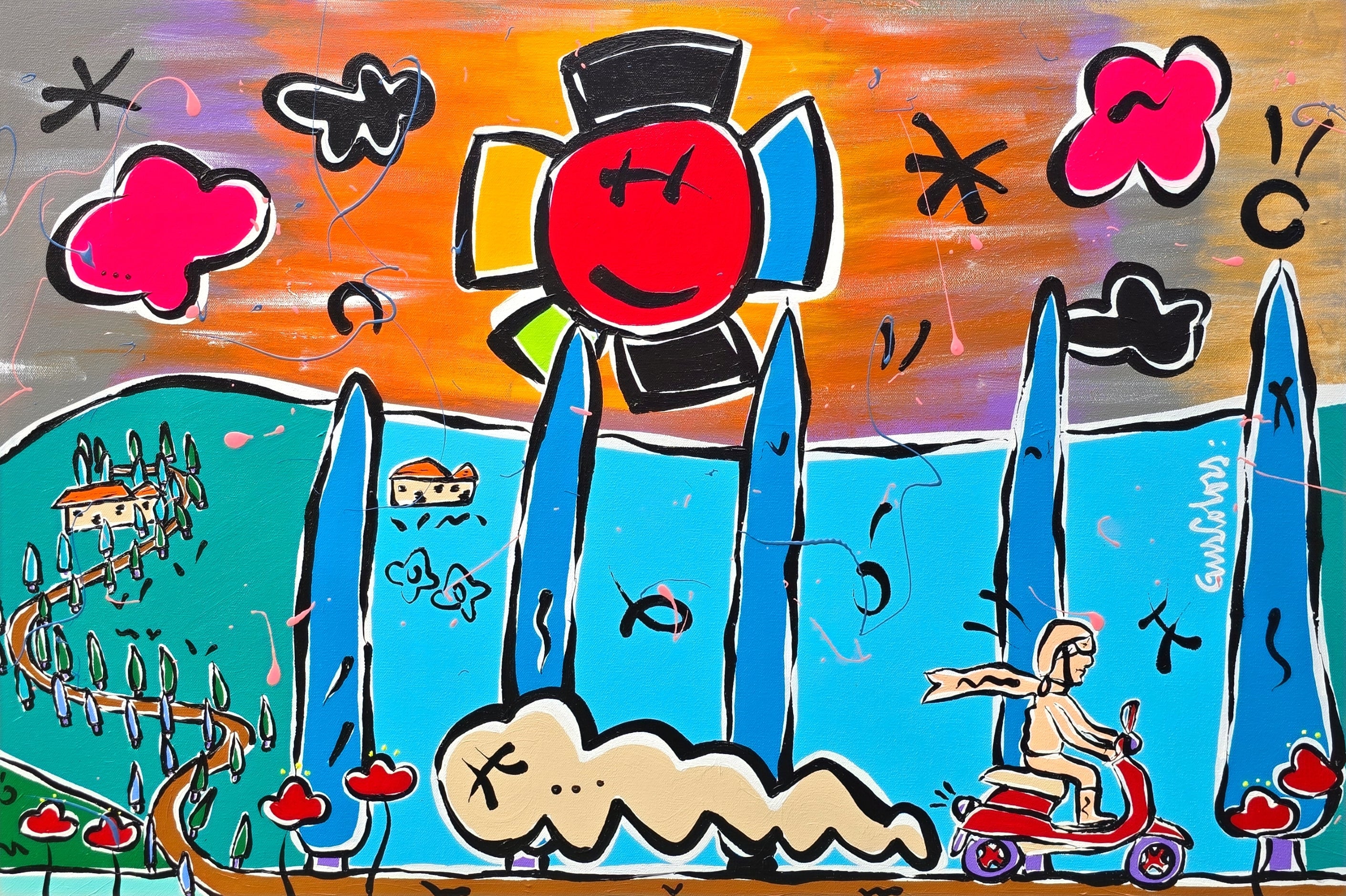 Colorful abstract artwork with various shapes and patterns